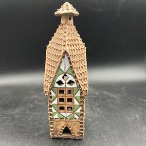 Lithuanian Clay Pottery House Tea Fairy Light Candle Holder Cottage Lithuania